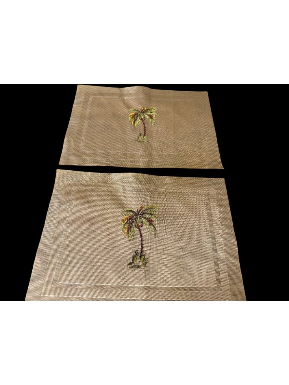 Vtg 2 Palm Tree Embroidered Woven Vinyl Placemat Tropical Table Top Mats coastal